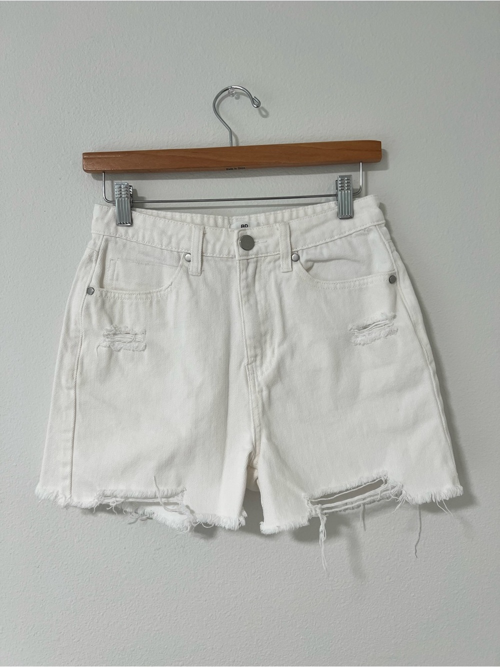 BP. High-Rise White Distressed Denim Shorts